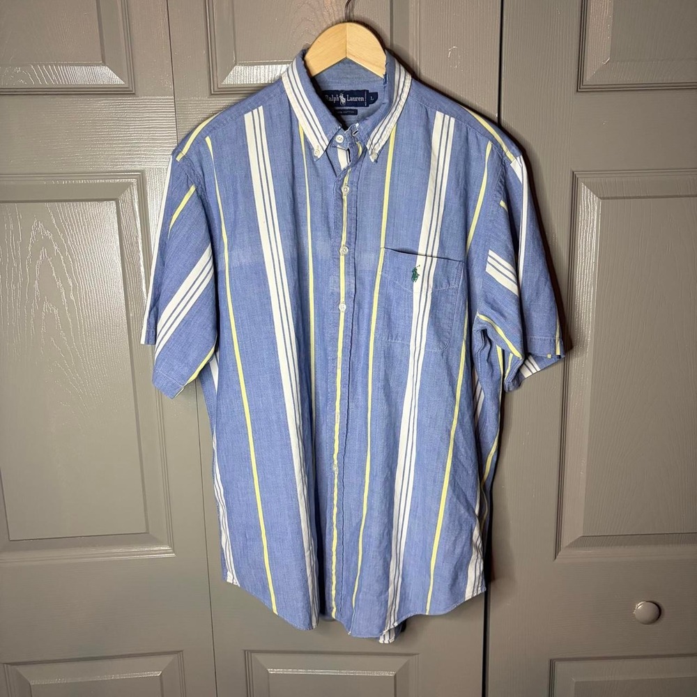 Polo Ralph Lauren blue striped button up shirt Size L classic preppy